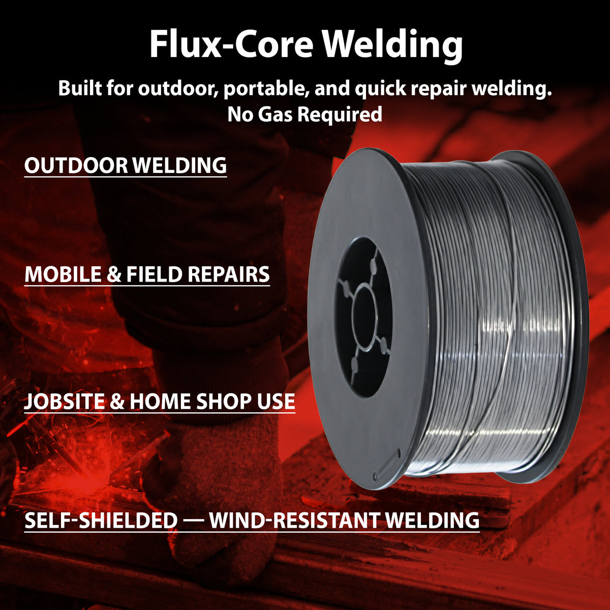 AWS E71T-GS .030 in (0.8 mm) 2 lb (1 kg) Spool Gasless Flux-Cored Wire "Innershield Style" – No Gas Needed, Outdoor Ready, Wind Resistant