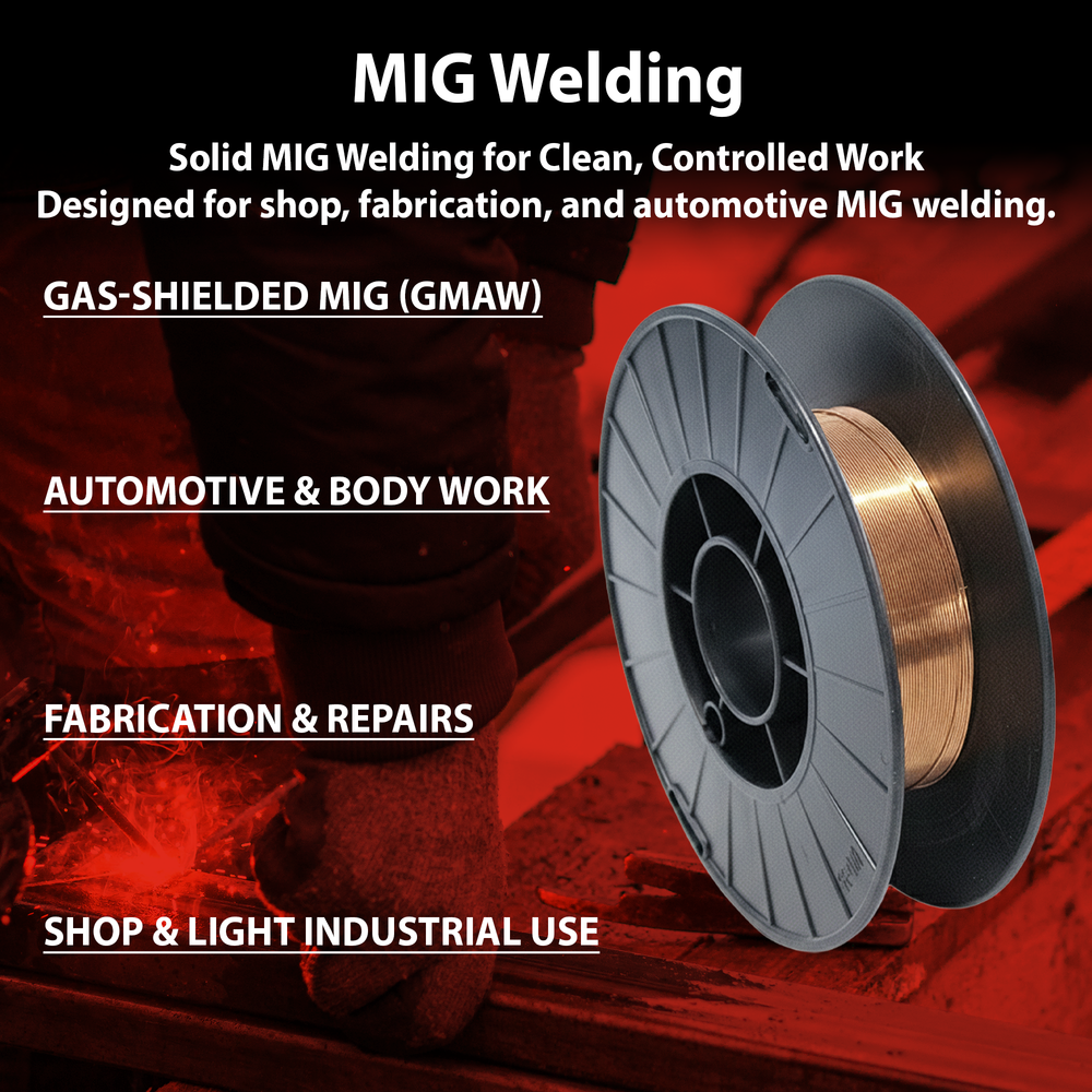 AWS ER70S-6 .035 in (0.9 mm) 33 lb (15 kg) Spool Solid MIG Wire – High Deoxidizer, Smooth Arc, Mild Steel, DCEP