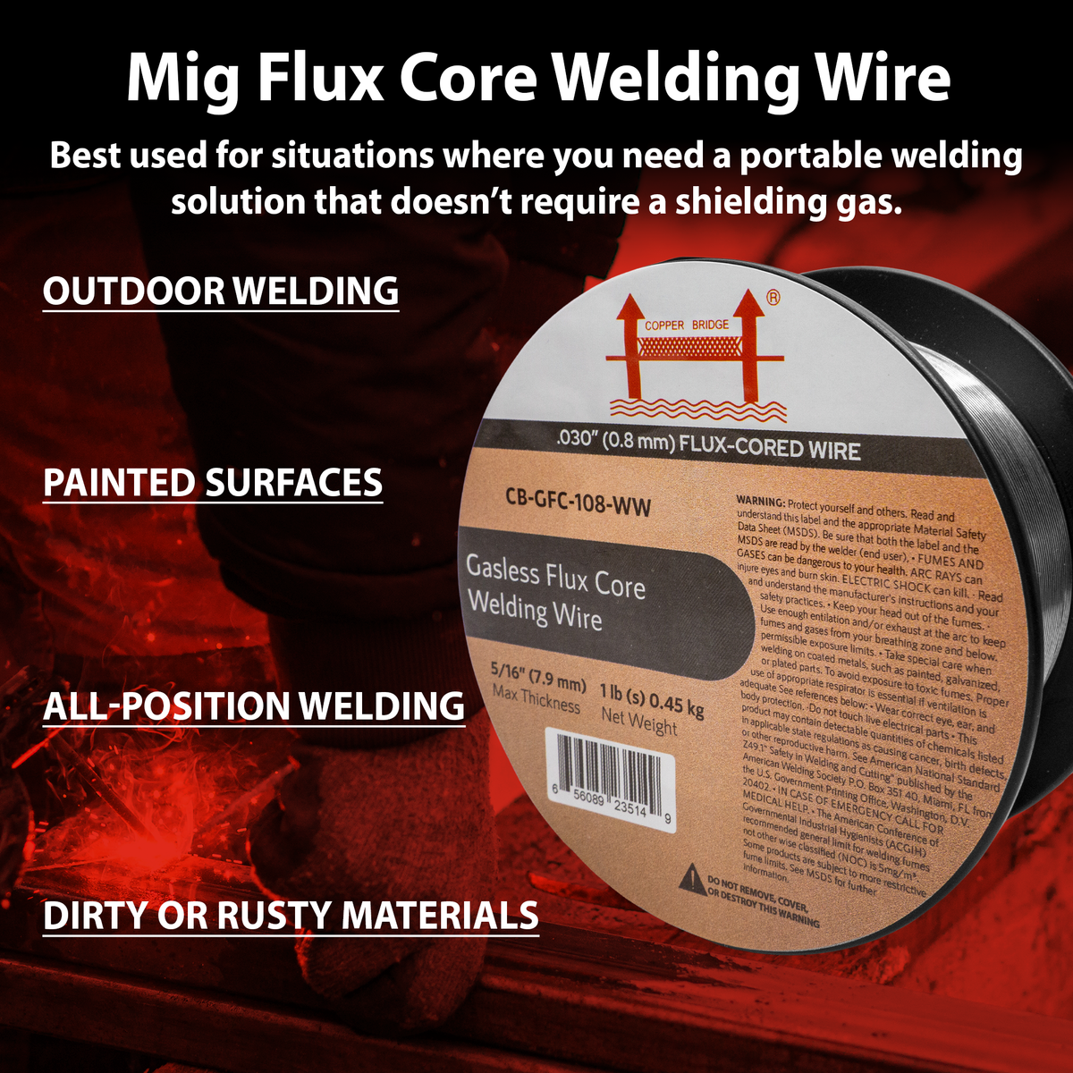 AWS E71T-GS .030 in (0.8 mm) 1 lb (0.5 kg) Spool Gasless Flux-Cored Wire "Innershield Style"