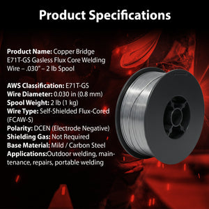 AWS E71T-GS .030 in (0.8 mm) 2 lb (1 kg) Spool Gasless Flux-Cored Wire "Innershield Style" – No Gas Needed, Outdoor Ready, Wind Resistant