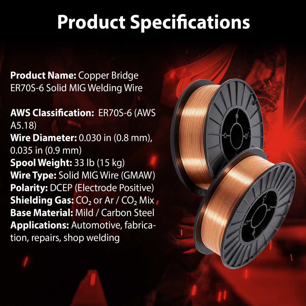 AWS ER70S-6 33 lb (15 kg) Spool Solid MIG Wire